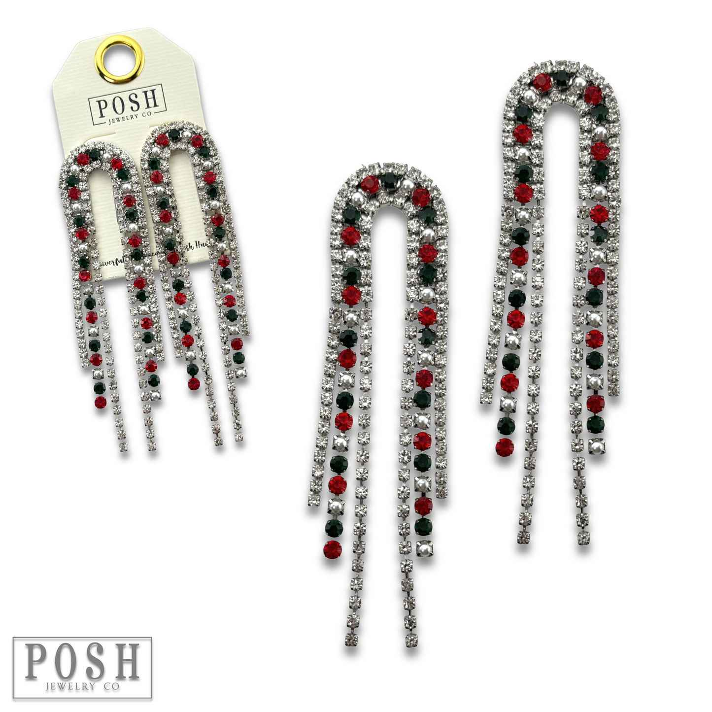 Arched rhinestone fringe earring