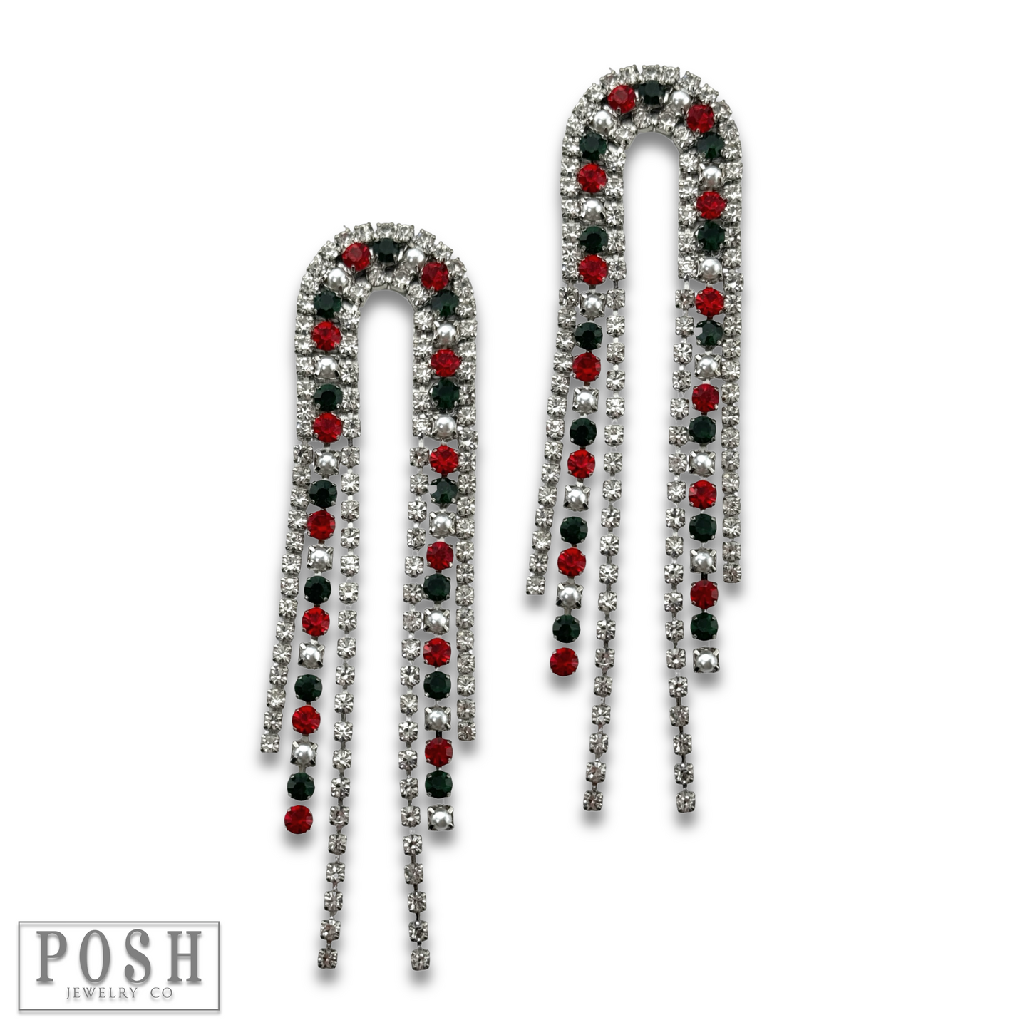 Arched rhinestone fringe earring