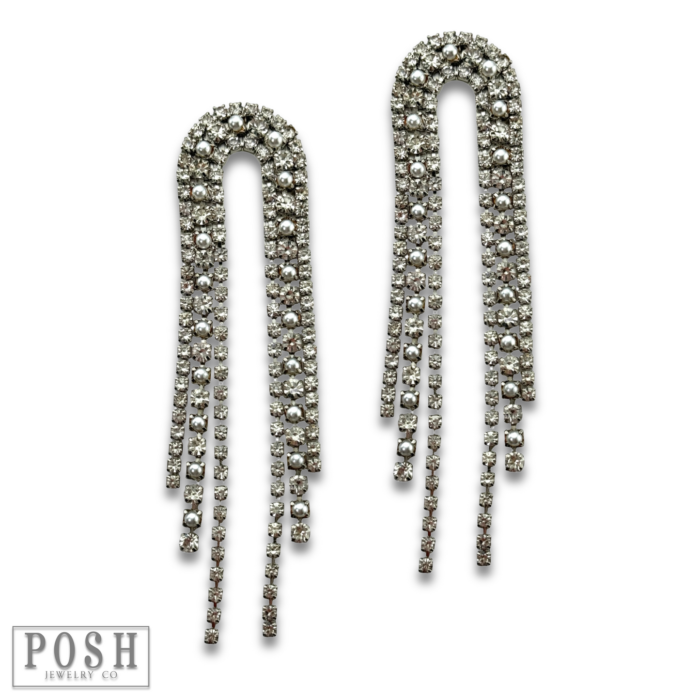Arched rhinestone fringe earring