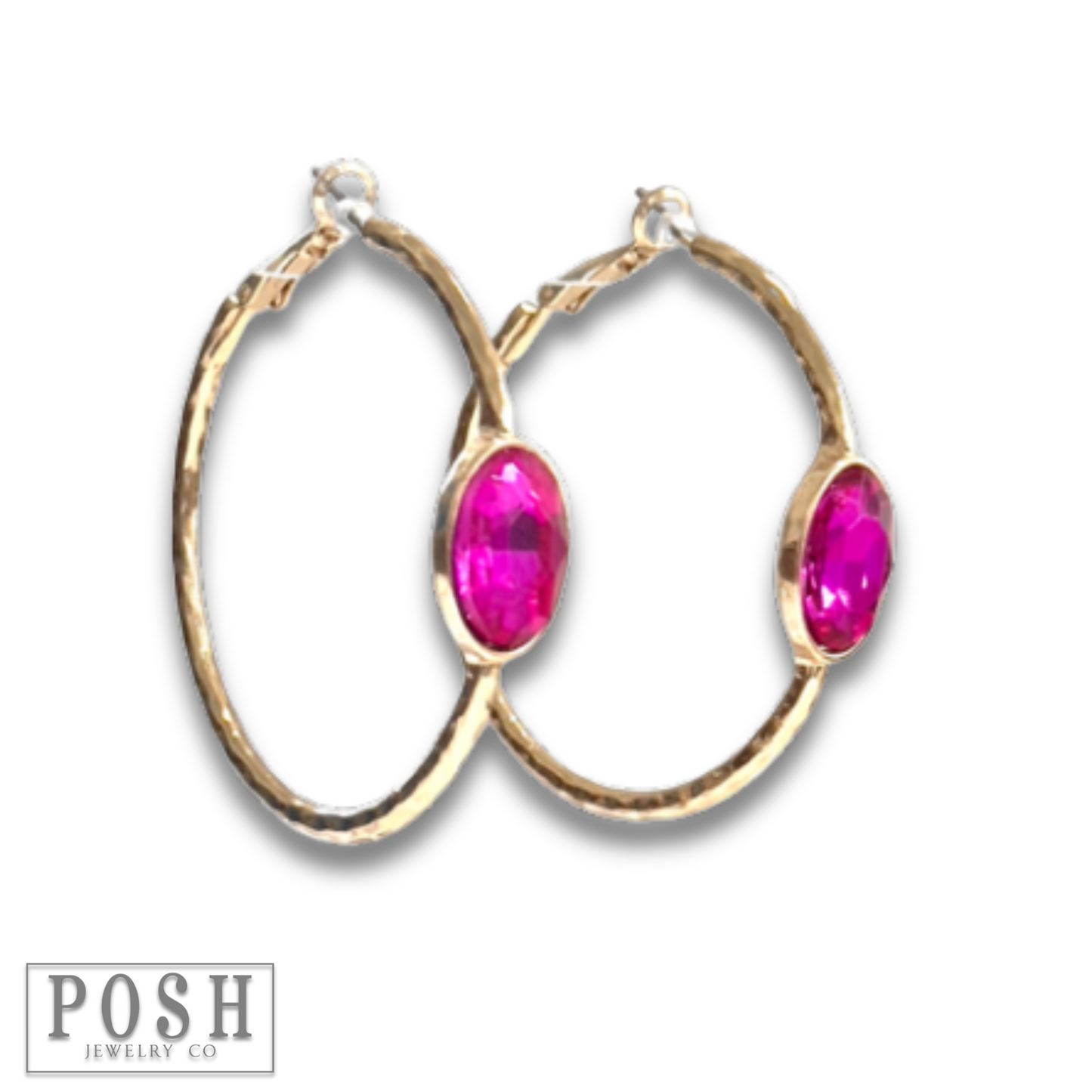 Rhinestone oval hammered hoop earring
