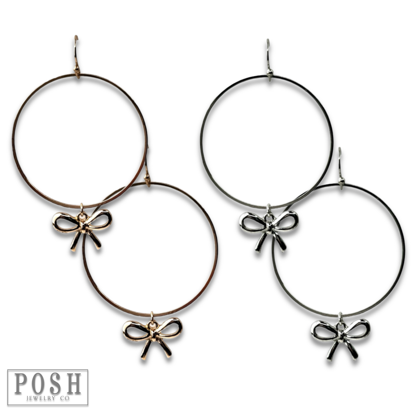 Bow charms on a circle hoop earring