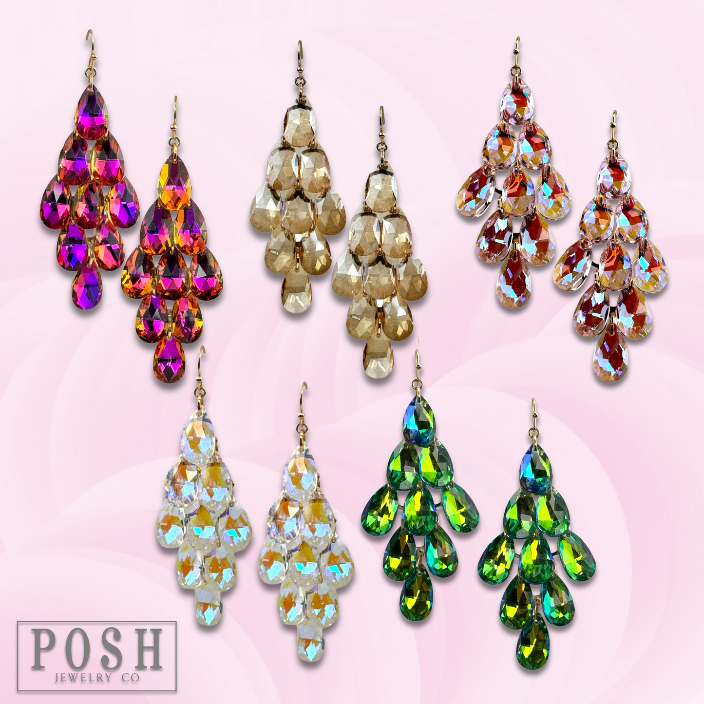 Sparkling teardrop bead chandelier earrings