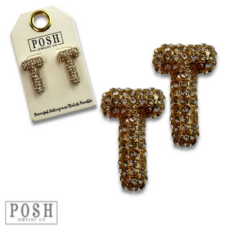 Rhinestone initial post earring