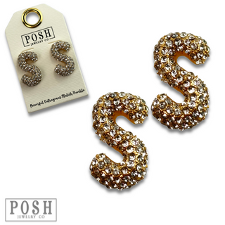 Rhinestone initial post earring