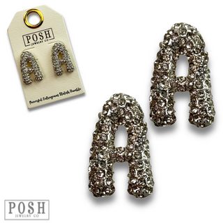 Rhinestone initial post earring