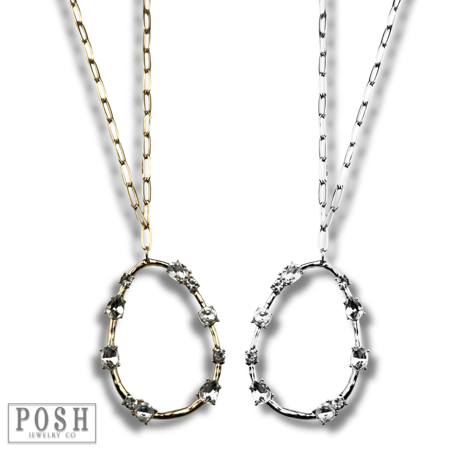 Long chain necklace, rhinestone teardrop pendant, last call