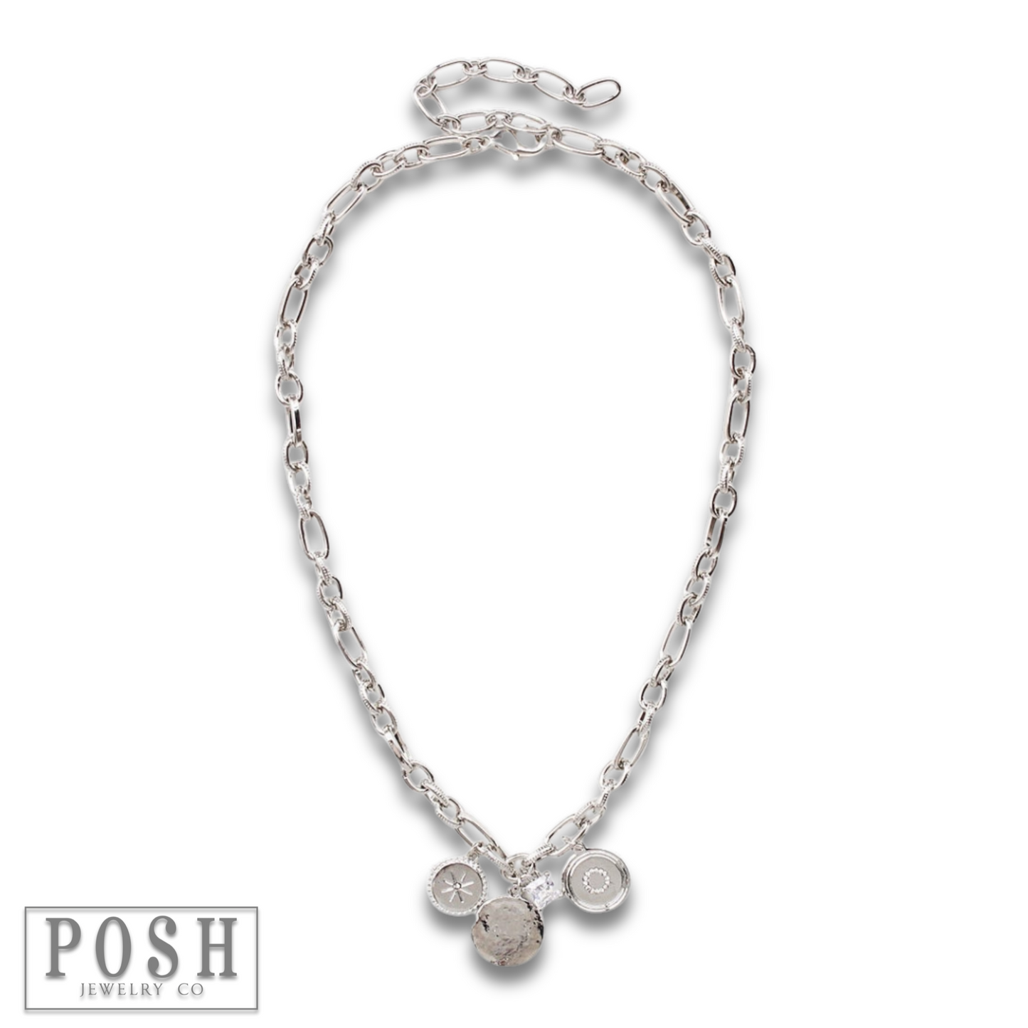 Link chain necklace with charms