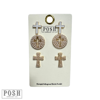 Pearl cross earring set