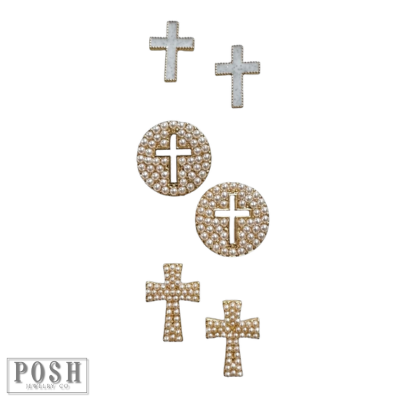 Pearl cross earring set