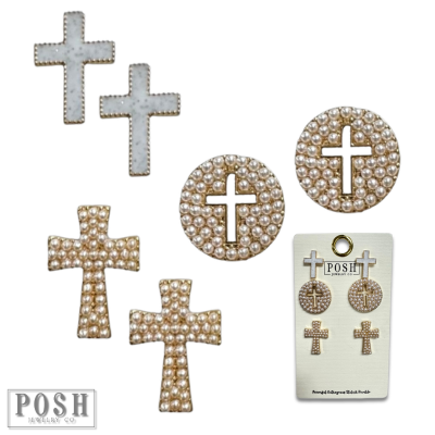 Pearl cross earring set