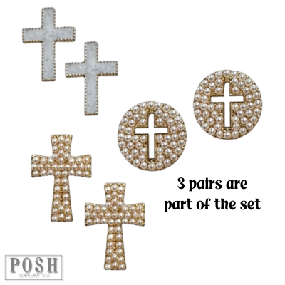 Pearl cross earring set