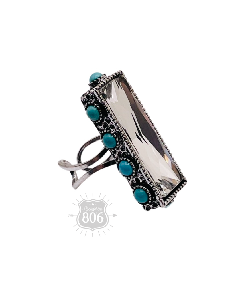 Rhinestone rectangle, bead studded ring