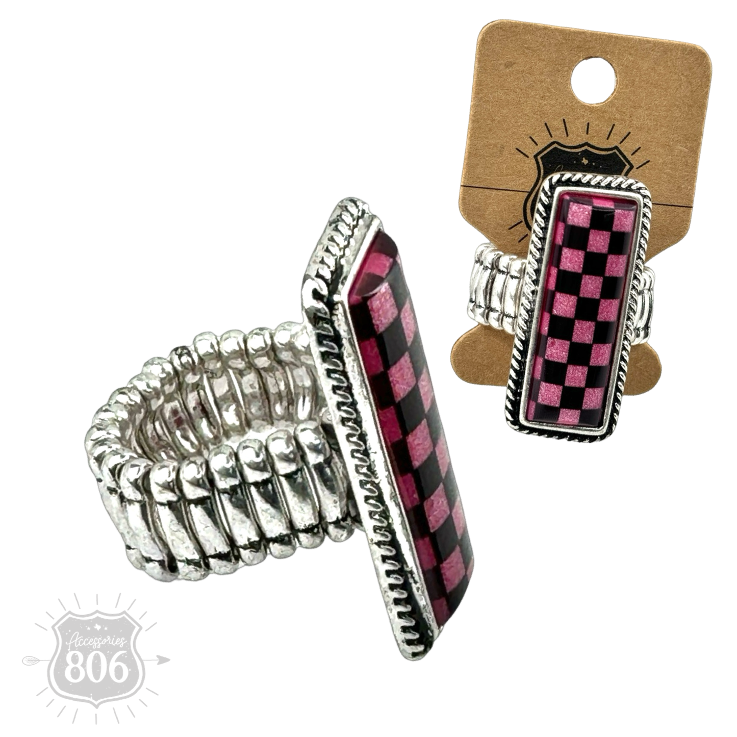 Checkerboard print stretch ring