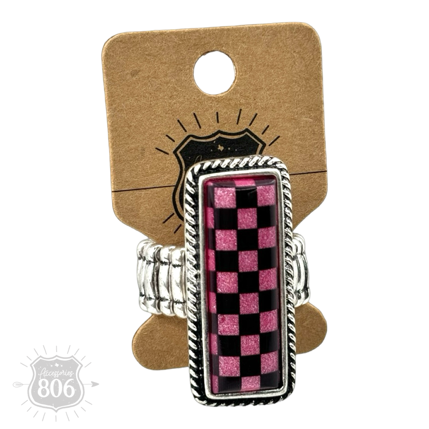 Checkerboard print stretch ring