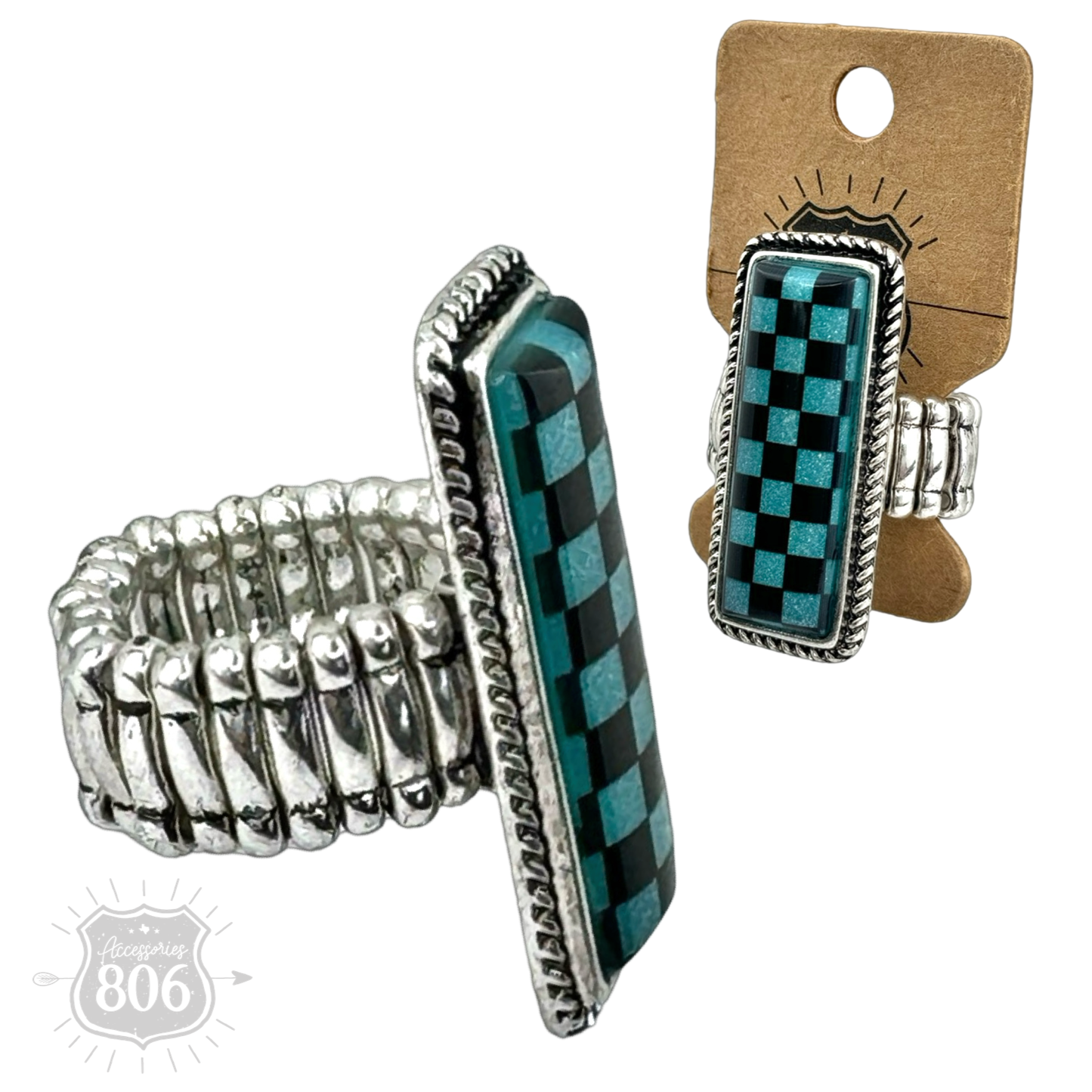 Checkerboard print stretch ring