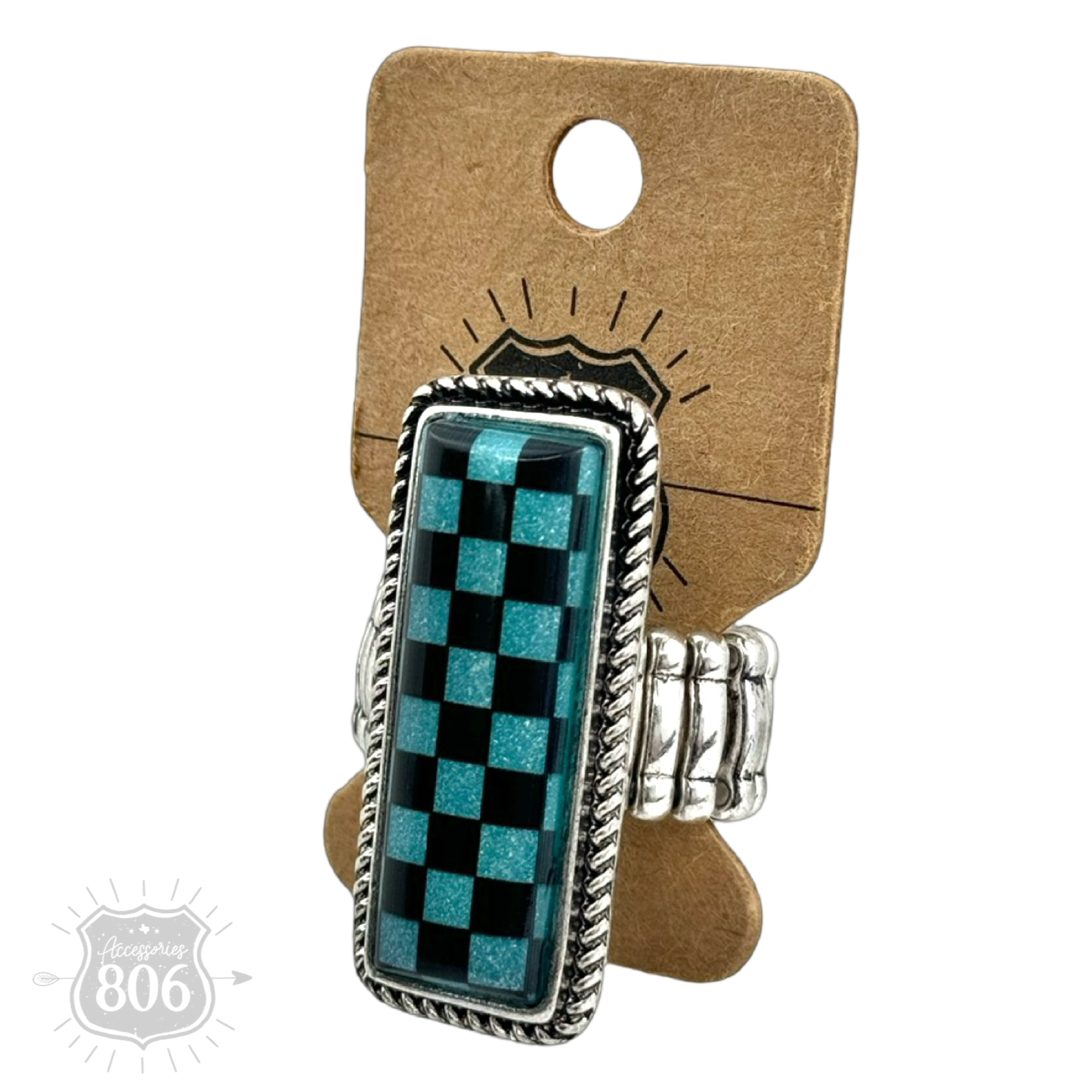 Checkerboard print stretch ring