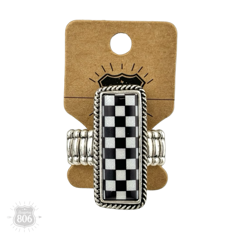 Checkerboard print stretch ring