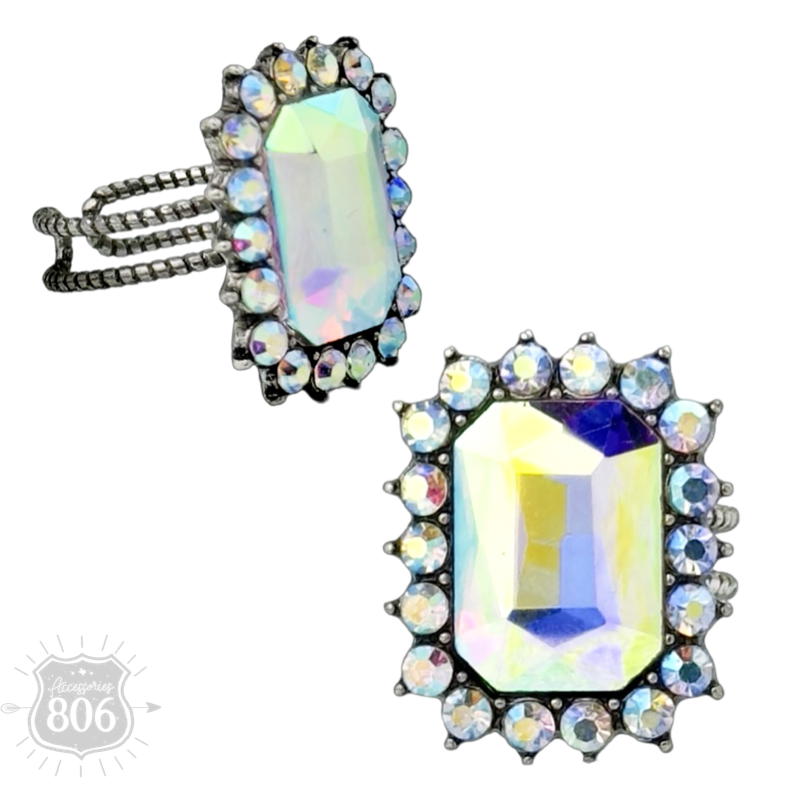 Large octagon rhinestone adjustable ring