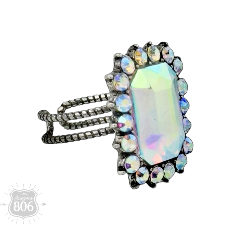 Large octagon rhinestone adjustable ring