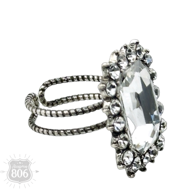 Large octagon rhinestone adjustable ring
