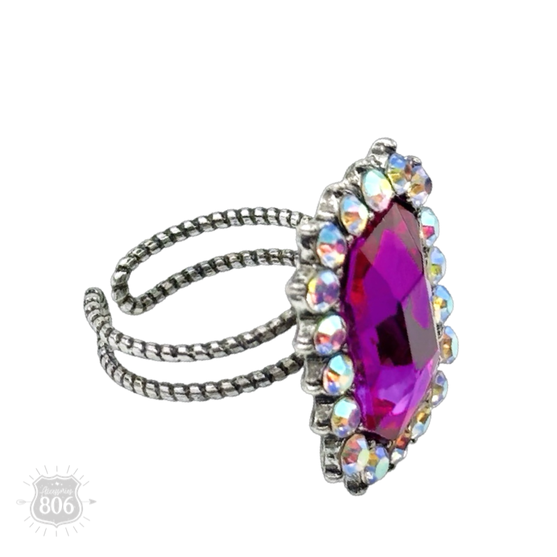 Large octagon rhinestone adjustable ring