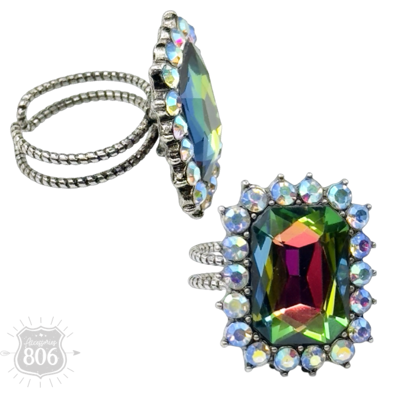 Large octagon rhinestone adjustable ring