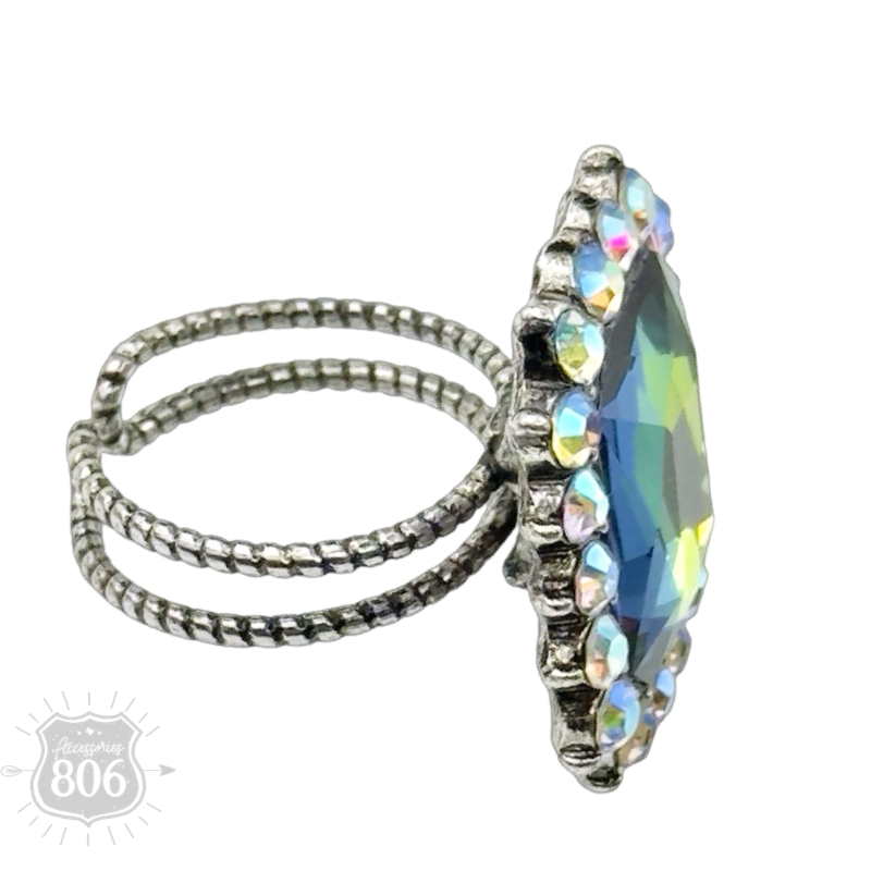 Large octagon rhinestone adjustable ring