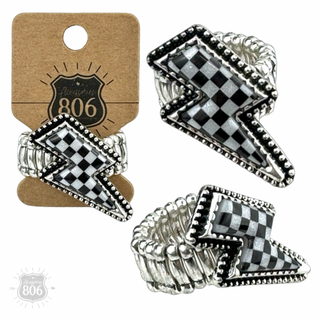 Checkerboard print lightning bolt ring