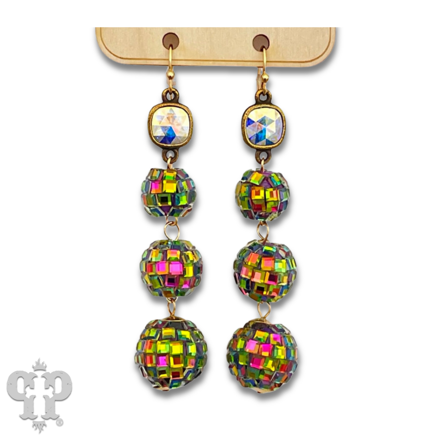 Mirrored disco ball earring with Austrian crystal