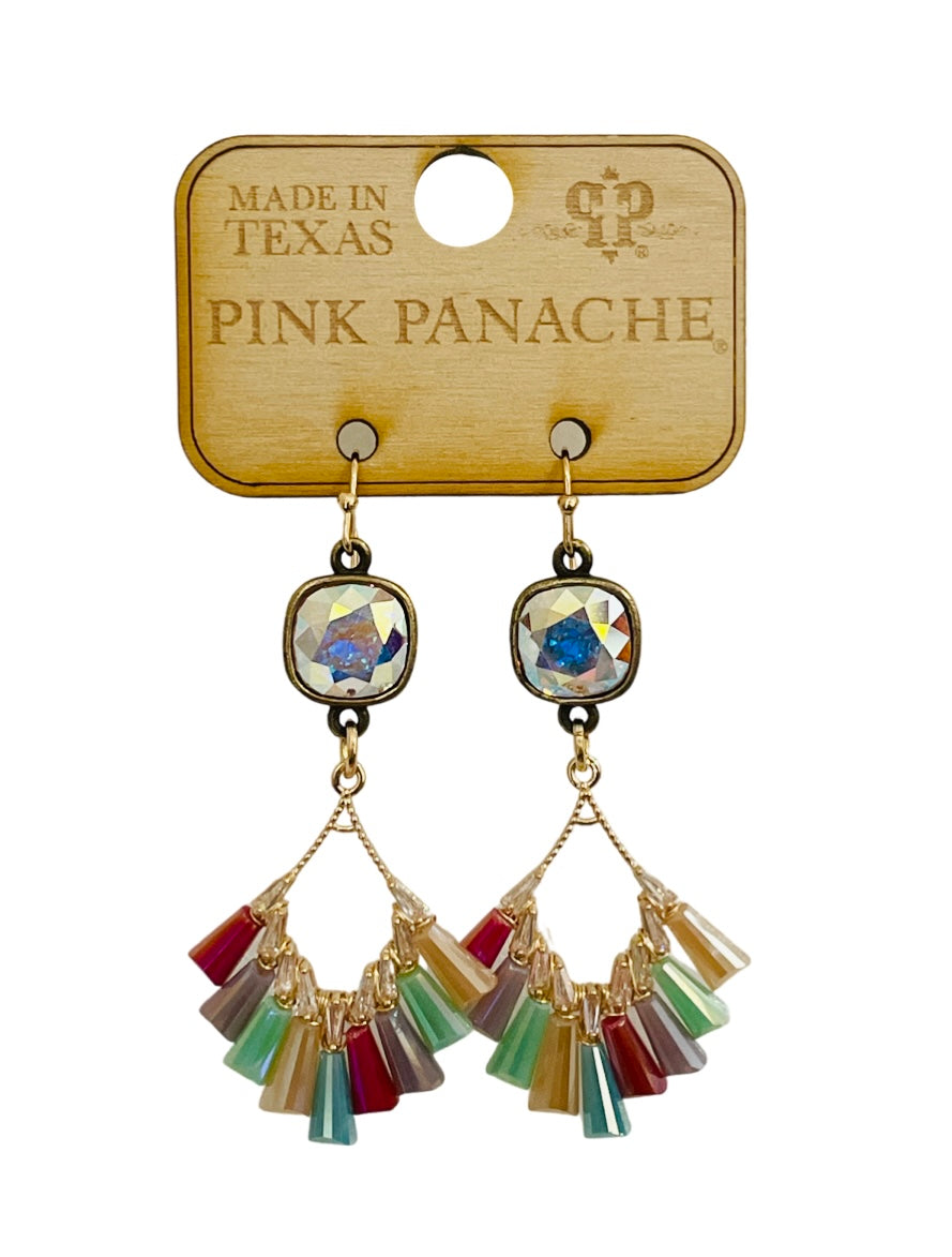 Flute shape bead teardrop earring with Austrian crystal