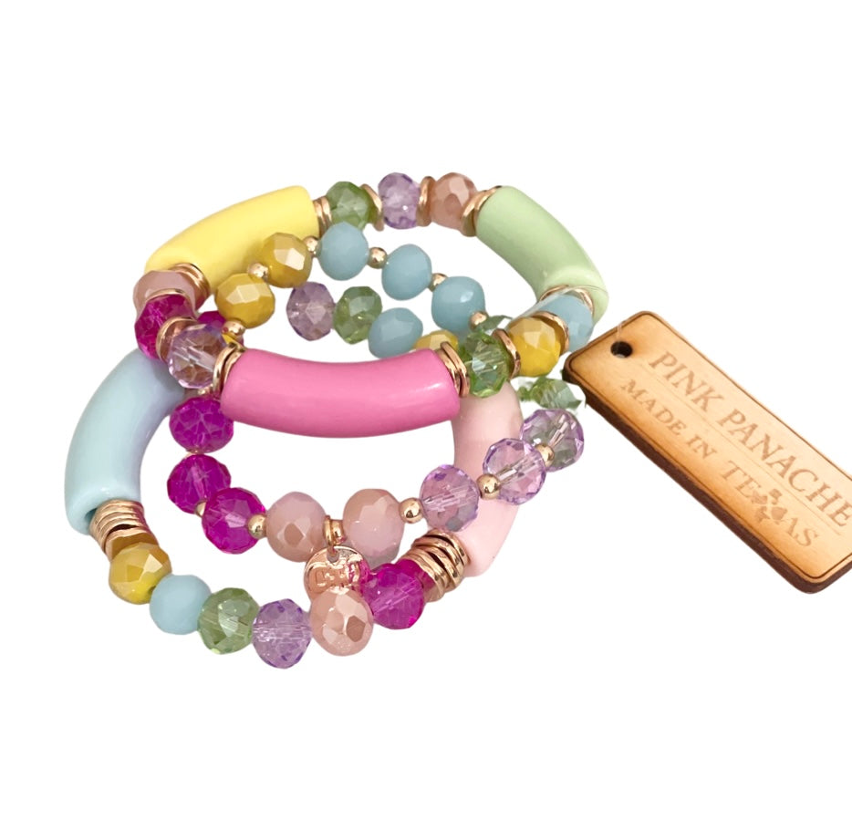 Faceted bead and bamboo tube bracelet