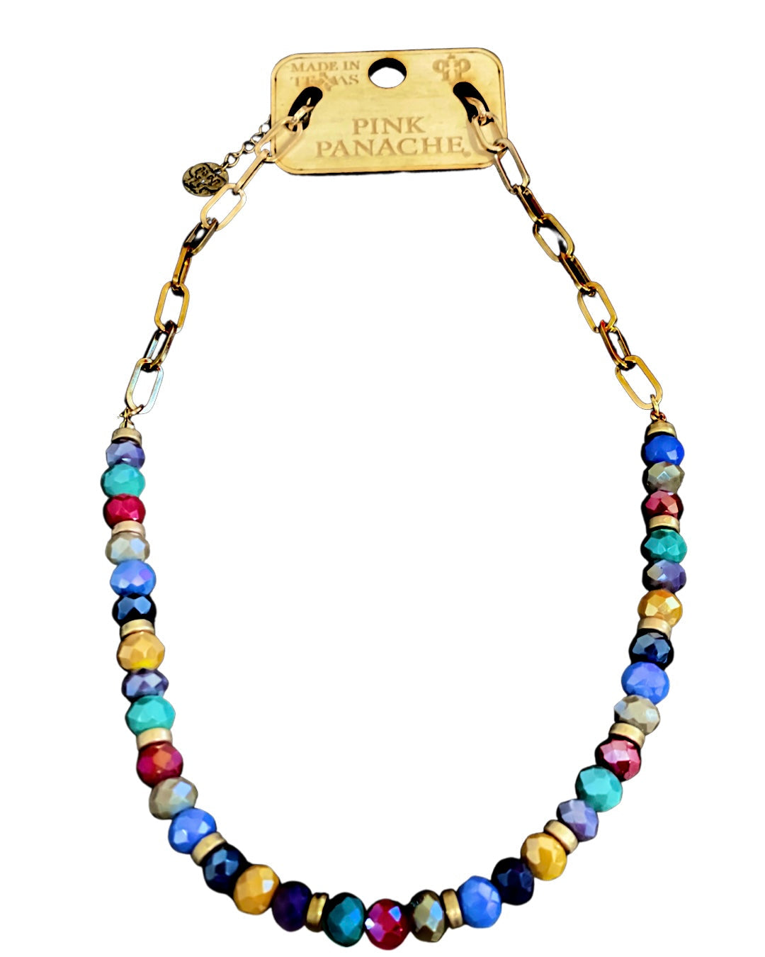 Faceted saucer bead and gold chain necklace