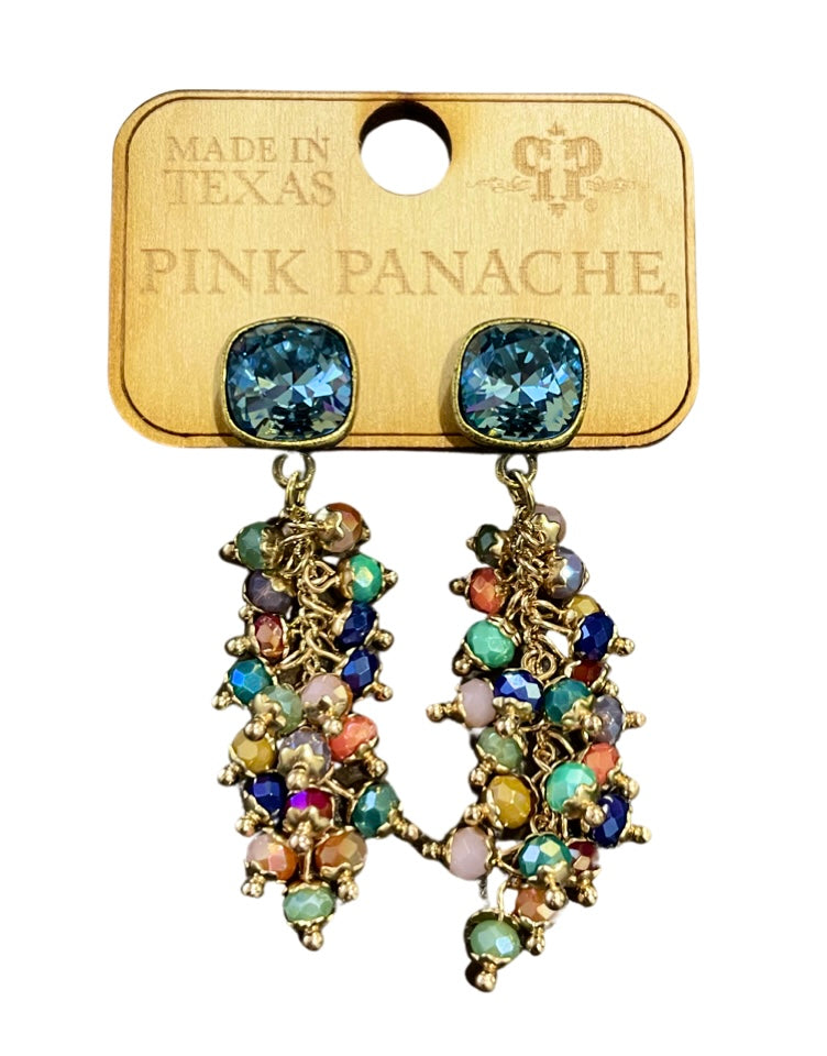 Cluster bead fringe earring with Austrian crystal