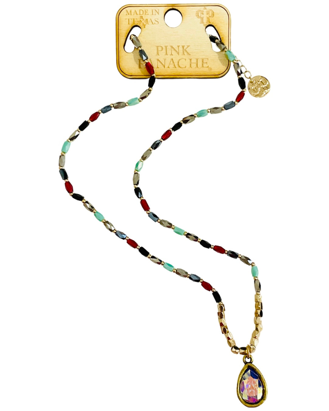 Rice bead necklace with teardrop Austrian crystal
