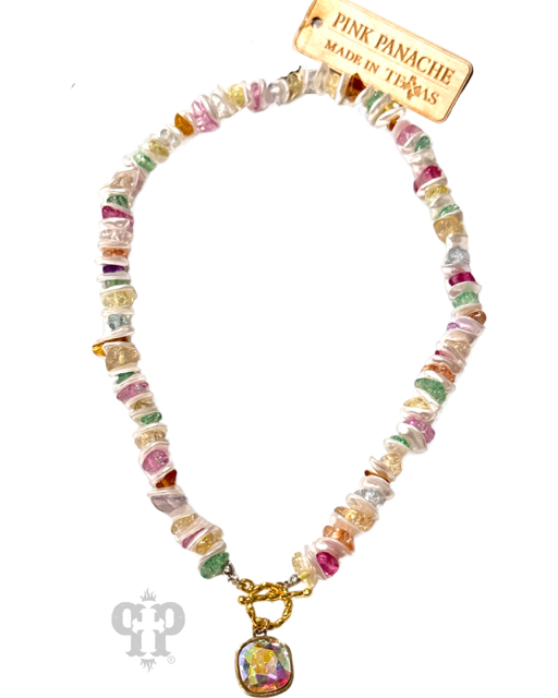Multi-color chip bead necklace, Austrian crystal
