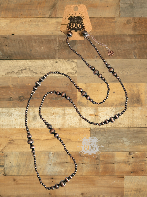 Burnished bead long necklace set