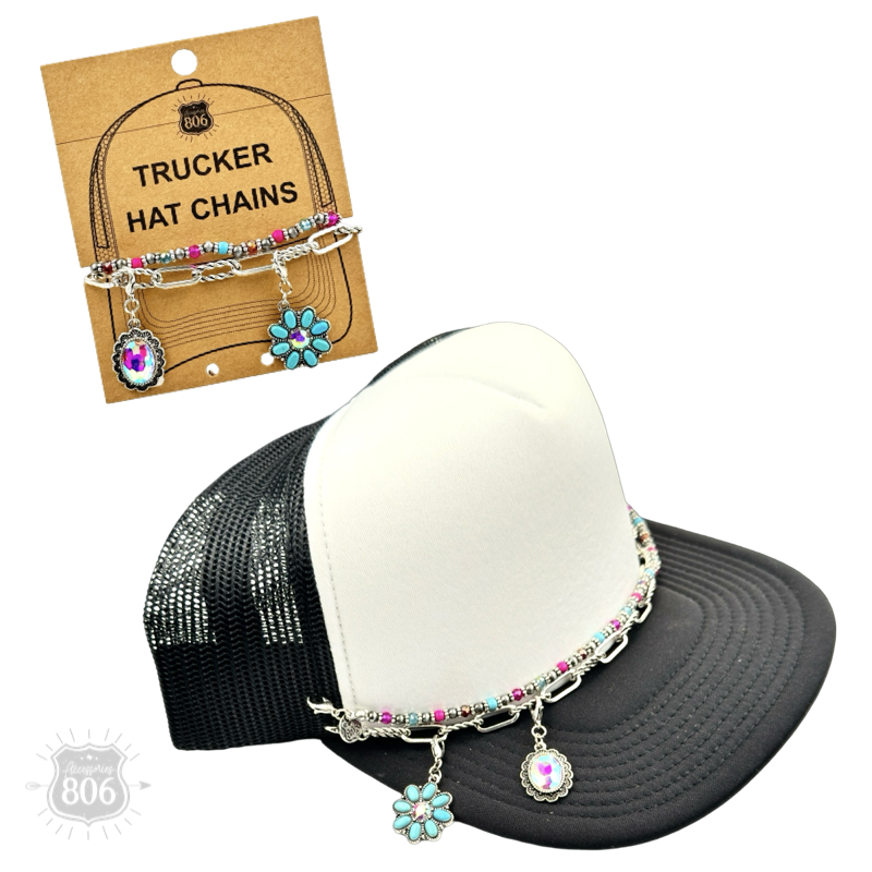 Multi-color bead hat chain with charms