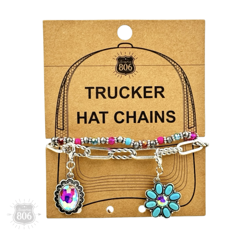 Multi-color bead hat chain with charms