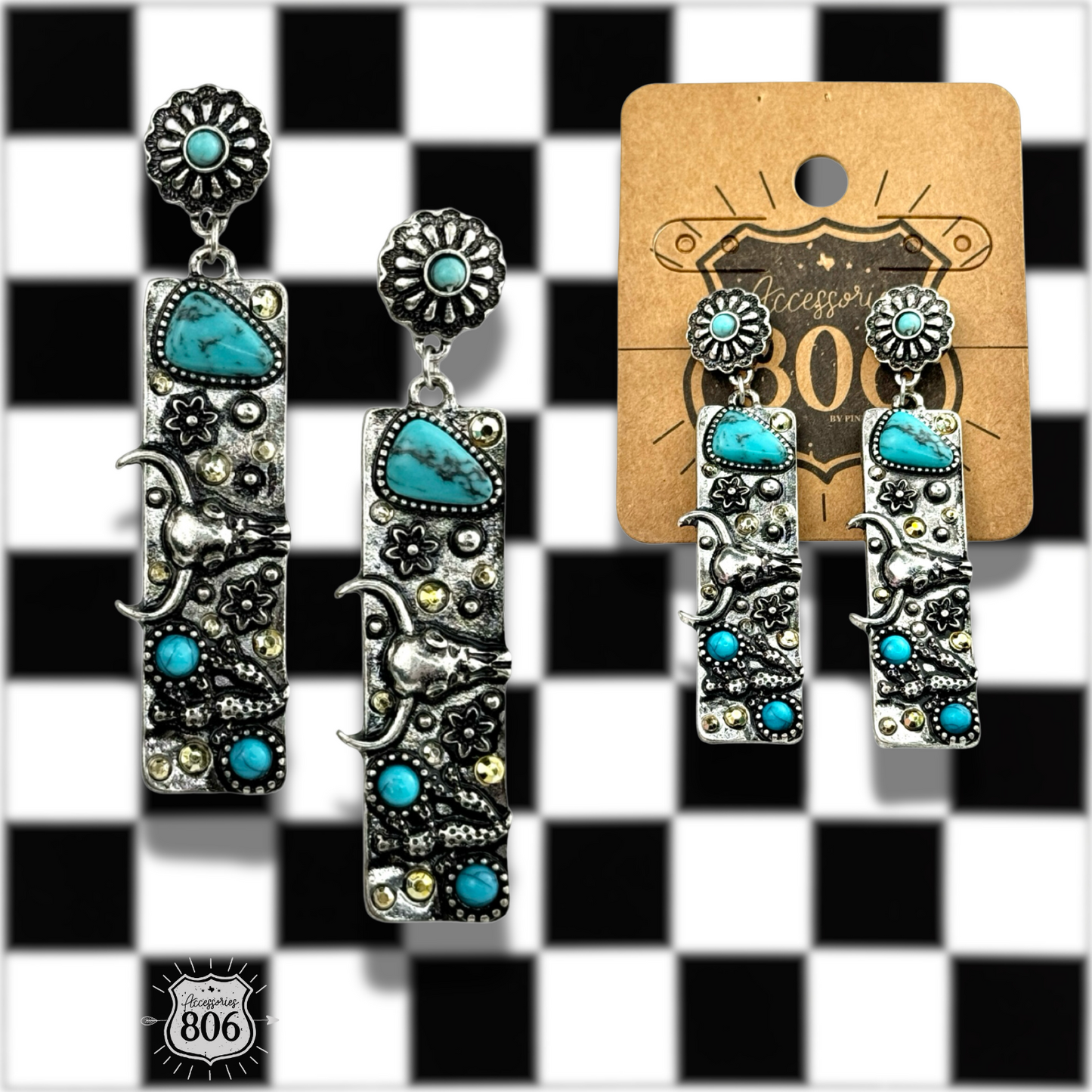 Western rectangle drop earring