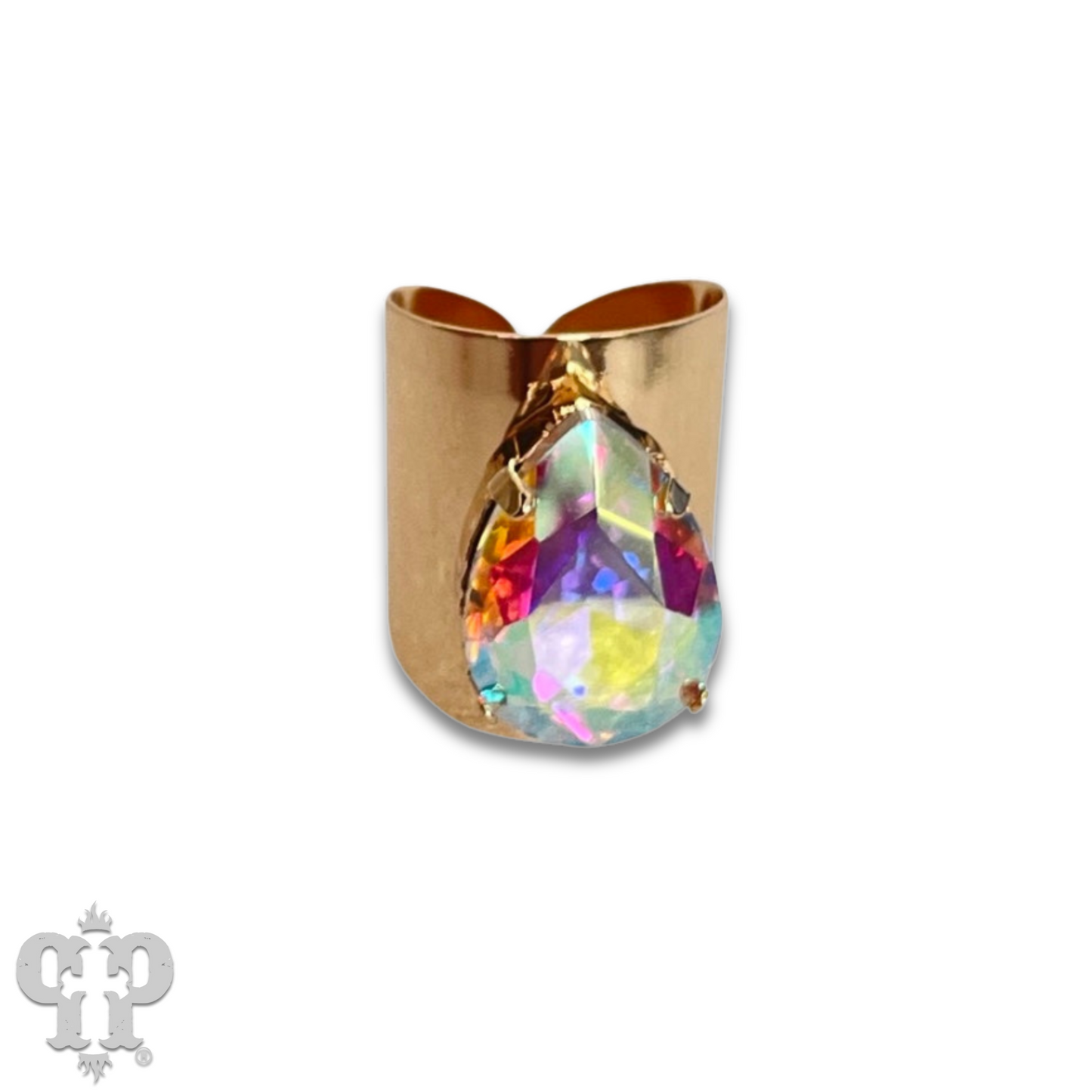 Rhinestone teardrop adjustable base ring