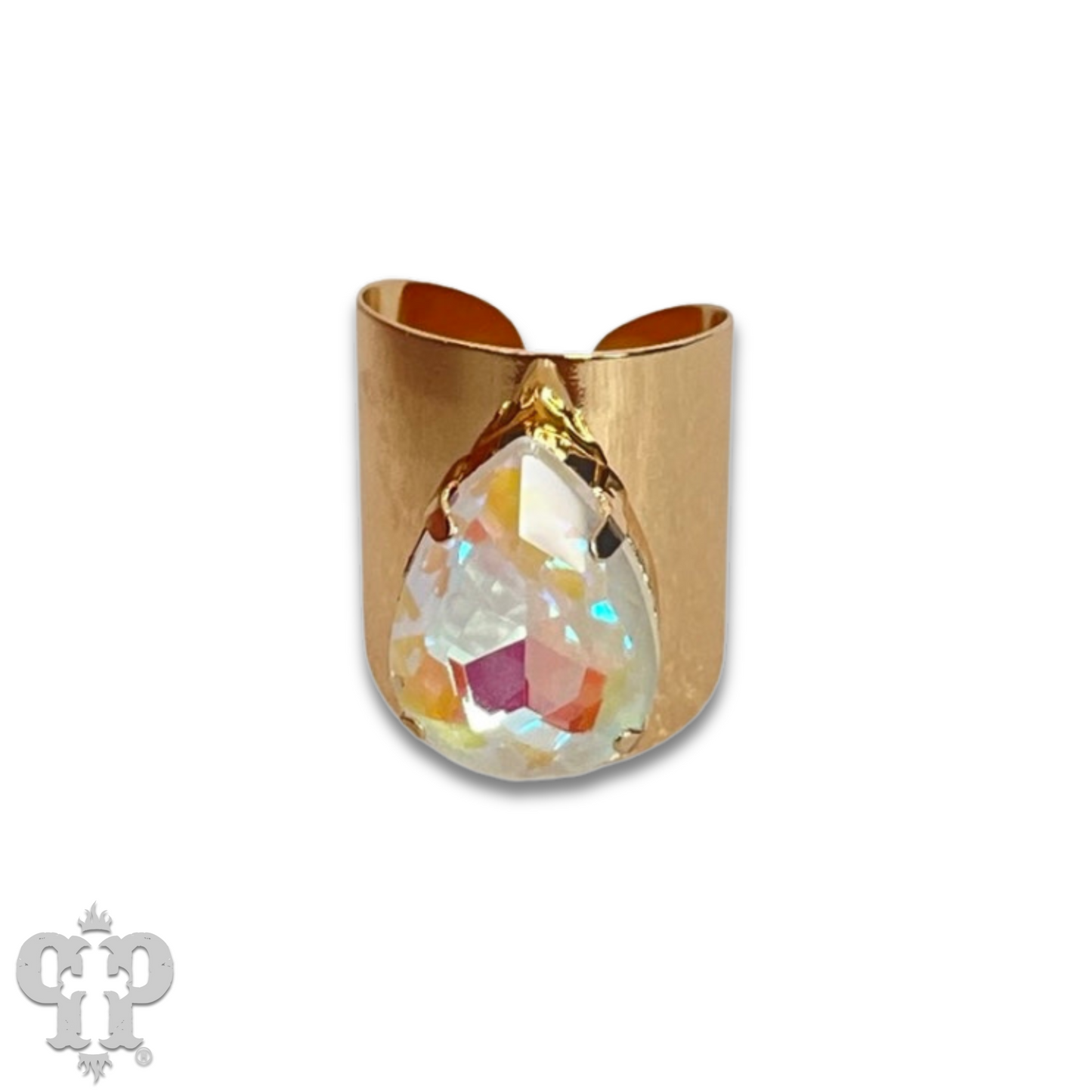 Rhinestone teardrop adjustable base ring