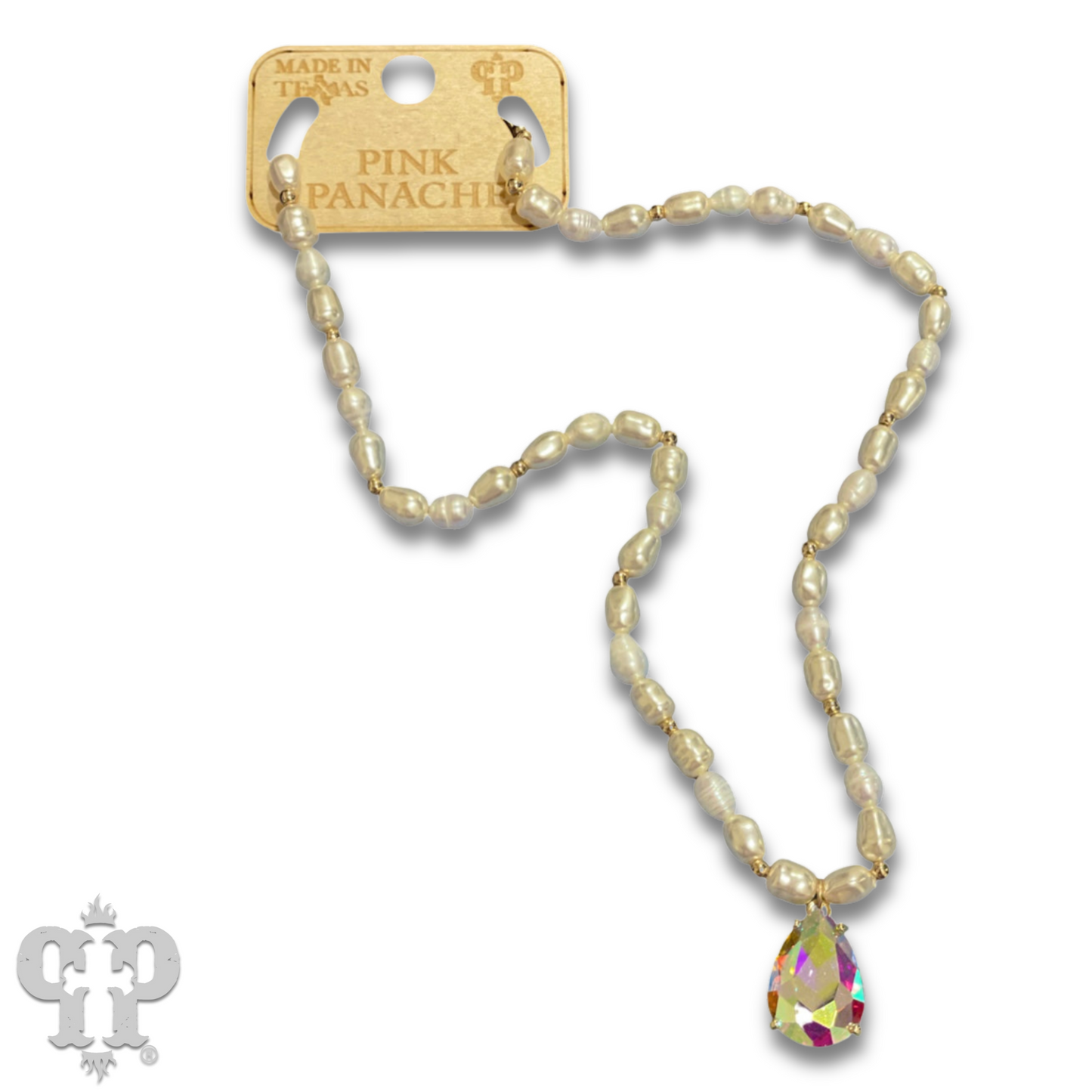 Freshwater pearl and teardrop pendant necklace