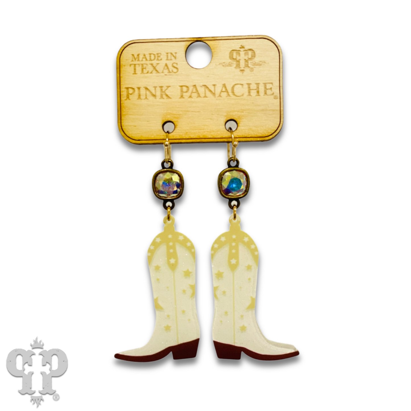 Acrylic cowgirl boot earring with Austrian crystal