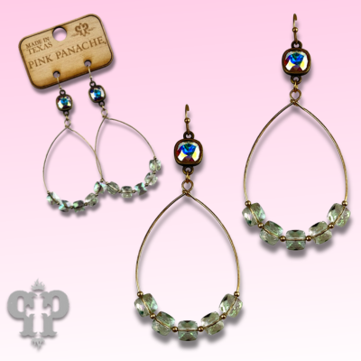 Square iridescent finish bead teardrop earring with Austrian crystal