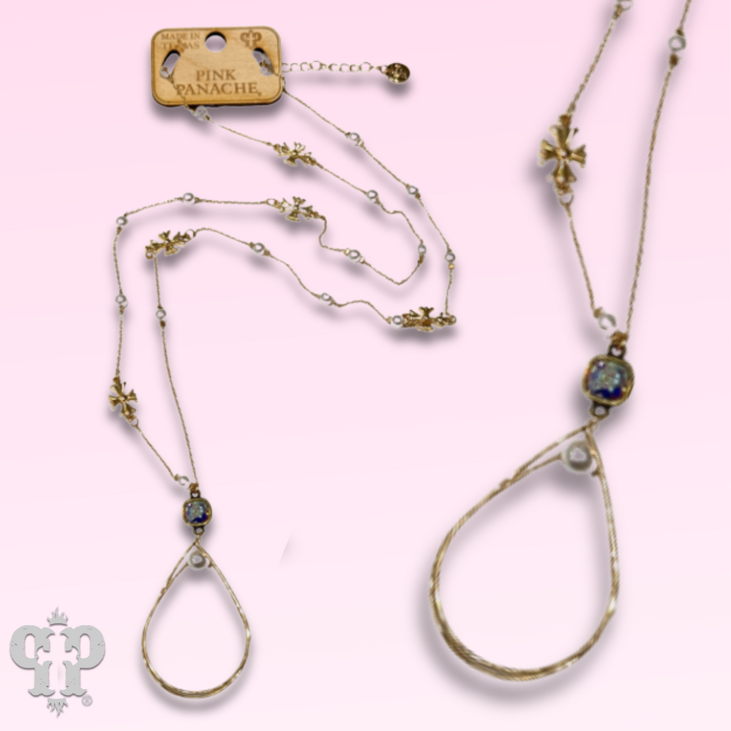 Gold teardrop necklace with Austrian crystal