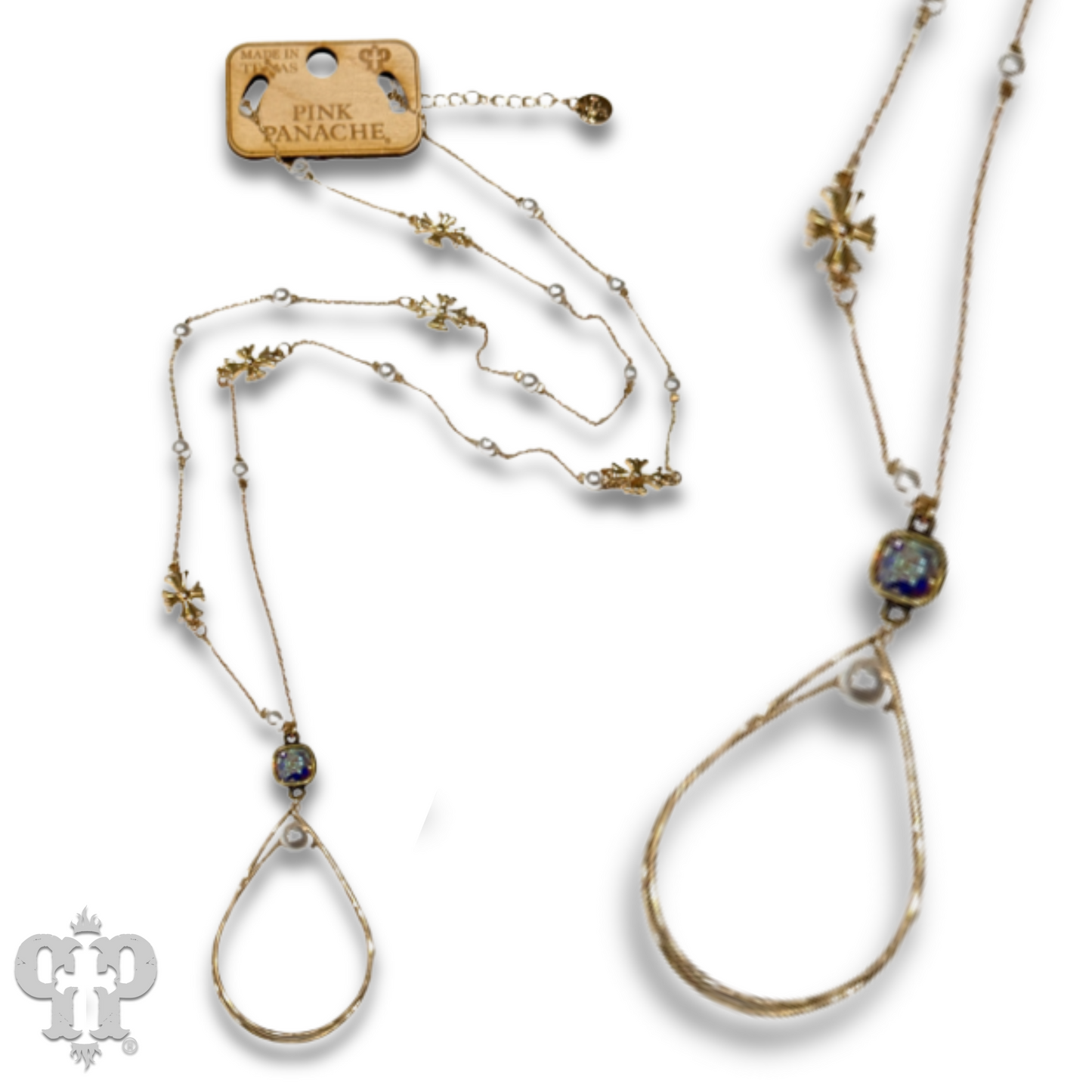 Gold teardrop necklace with Austrian crystal