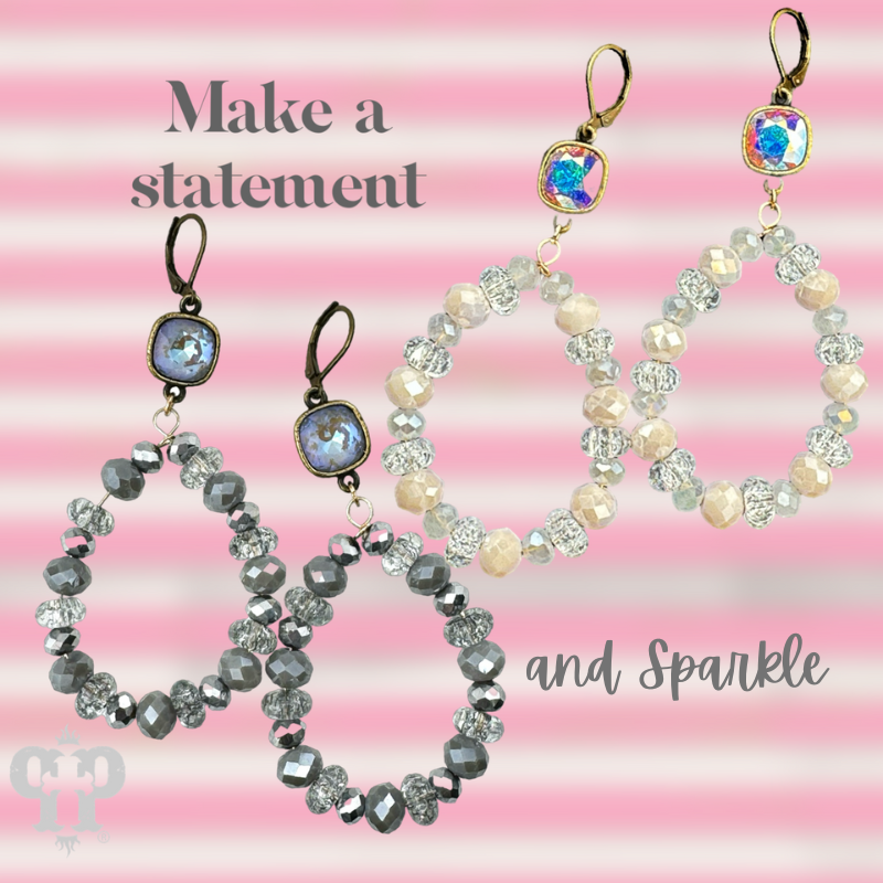 Faceted crystal beaded teardrop dangle earring with Austrian crystal