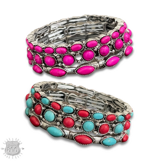 Three piece stone stretch bracelet set