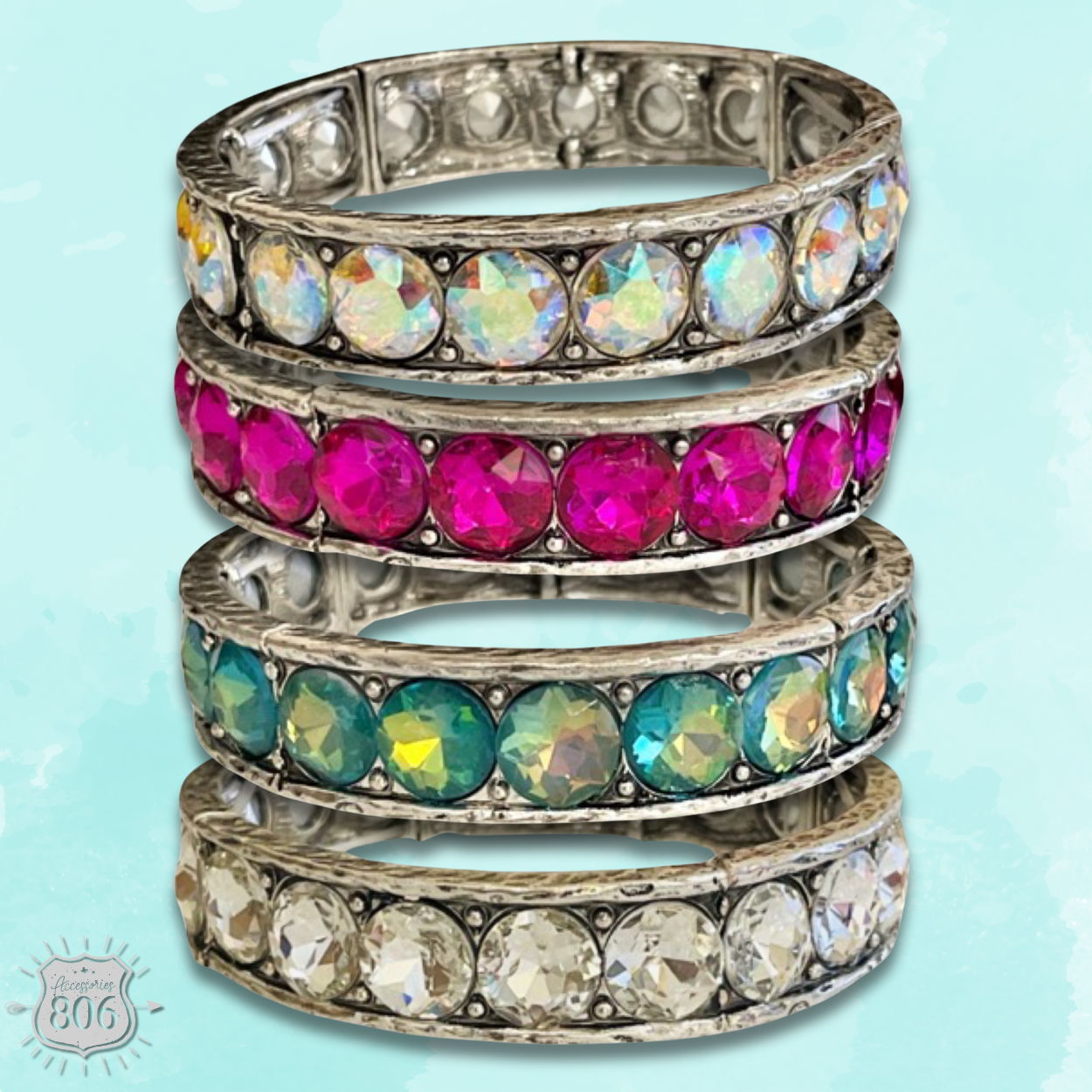 Rhinestone studded stretch bracelet