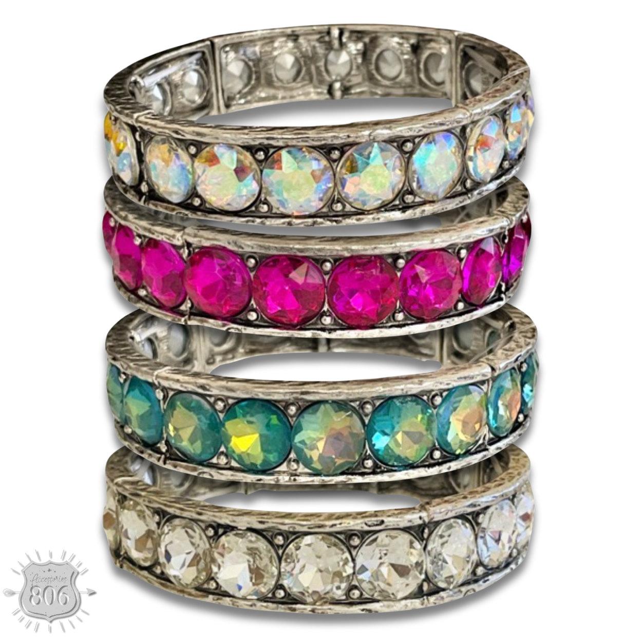 Rhinestone studded stretch bracelet